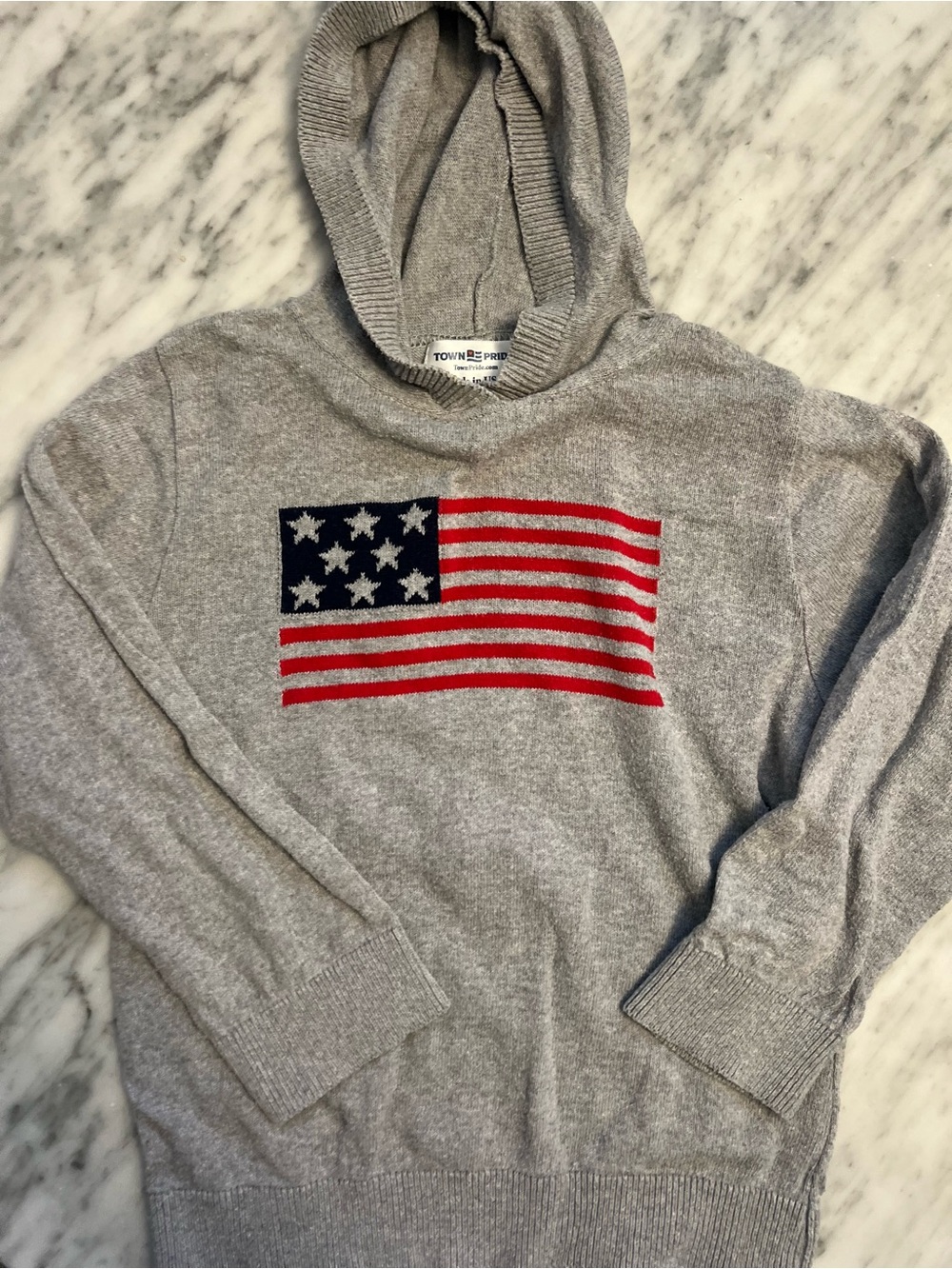 Kids Gray Hooded Sweatshirt with American Flag